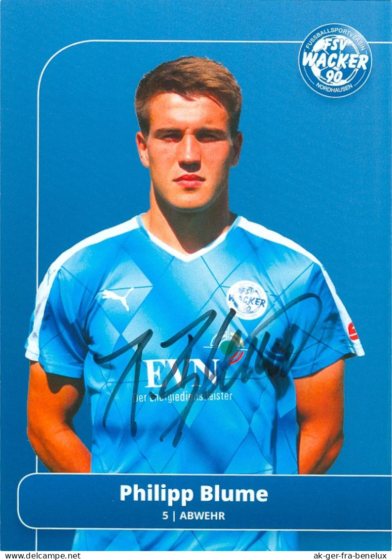 Fußball-Autogramm AK Philipp Blume FSV Wacker 90 Nordhausen 16-17 Glindenberg Wolmirstedt 1. FC Magdeburg SV Hannover 96 - Authographs