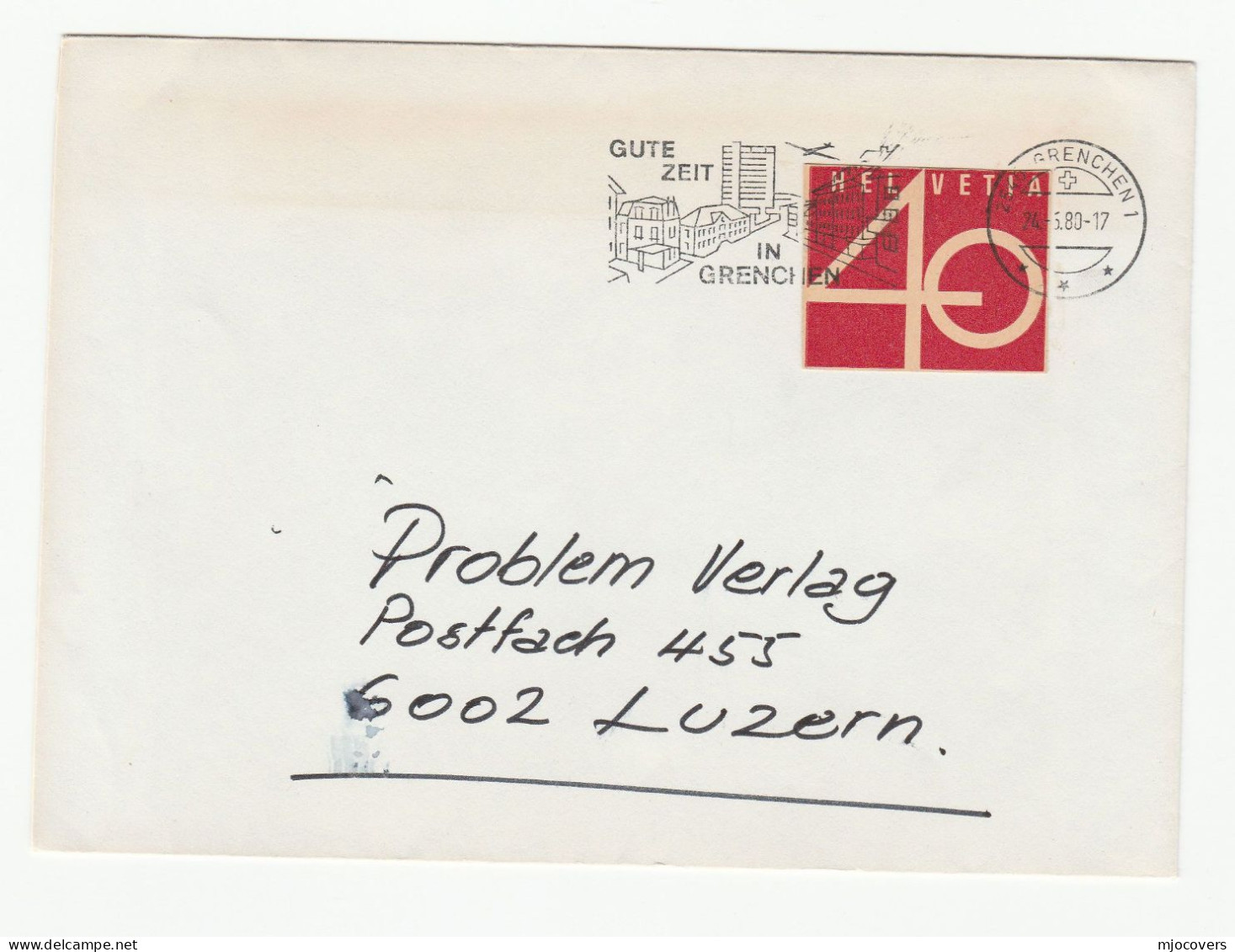 1983 Cover Franked Stamp Cut From Postal Stationery Used As Postage Stamp On Envelope Grenchen Illus Slogan Swtserland - Covers & Documents