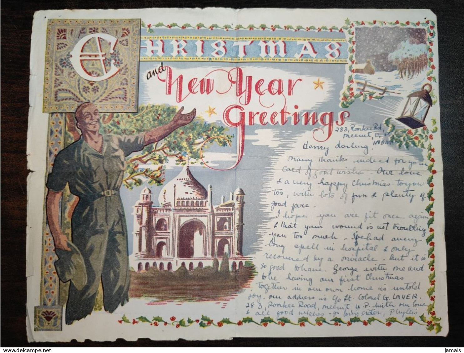 Br India Forces Mail, Christmas Greetings, Elephant, Mosque, Postal Stationary Used As Scan - 1936-47 King George VI