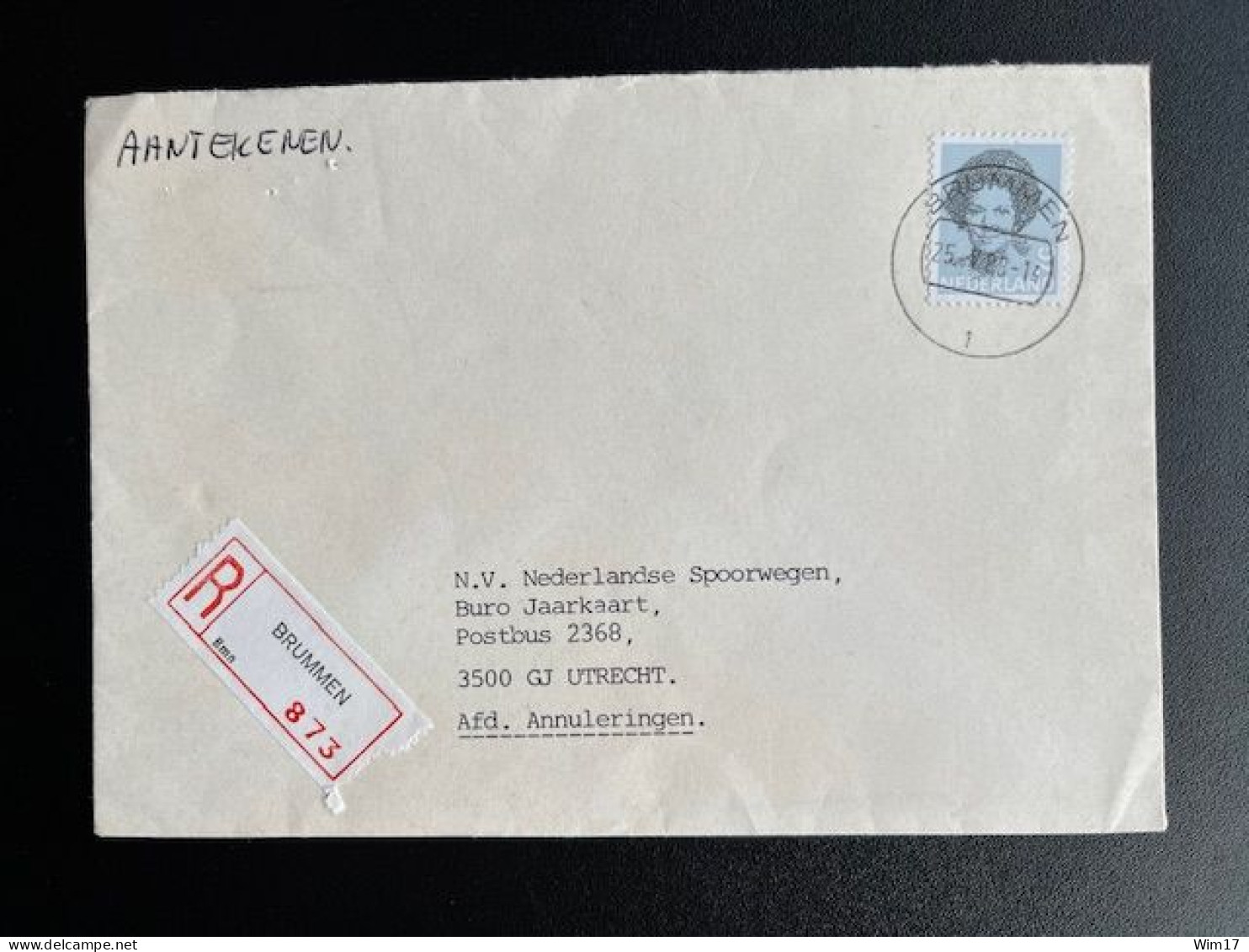 NETHERLANDS 1988 REGISTERED LETTER BRUMMEN TO UTRECHT 25-05-1988 NEDERLAND AANGETEKEND - Briefe U. Dokumente