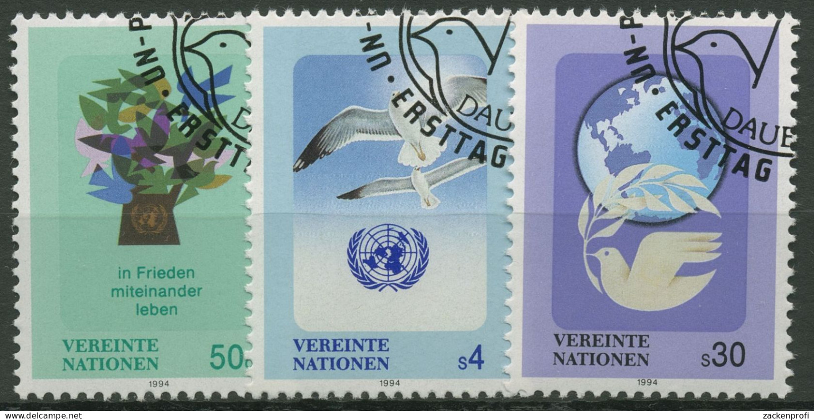 UNO Wien 1994 Tiere Vögel Möwe Friedenstaube 167/69 Gestempelt - Gebruikt