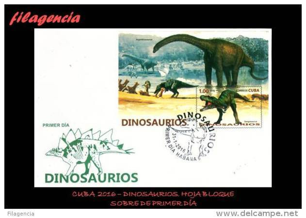 AMERICA. CUBA SPD-FDC. 2016 DINOSAURIOS. FAUNA PREHISTÓRICA. HOJA BLOQUE - FDC