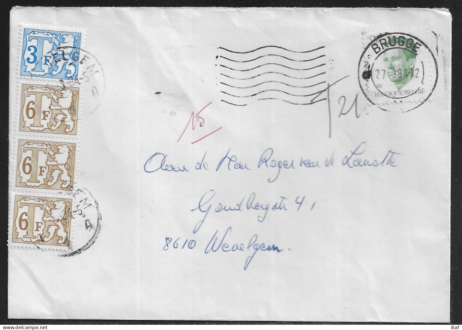 Belgium. Stamps Sc. 1091, J64, J66 On Commercial Letter, Taxed - Postage Due Stamps, Sent From Brugge On 27.03.1984 - Lettres & Documents