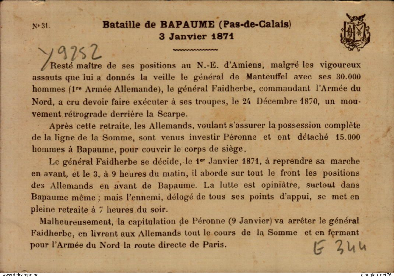 CHROMO. BATAILLE DE BAPAUME - Artis Historia