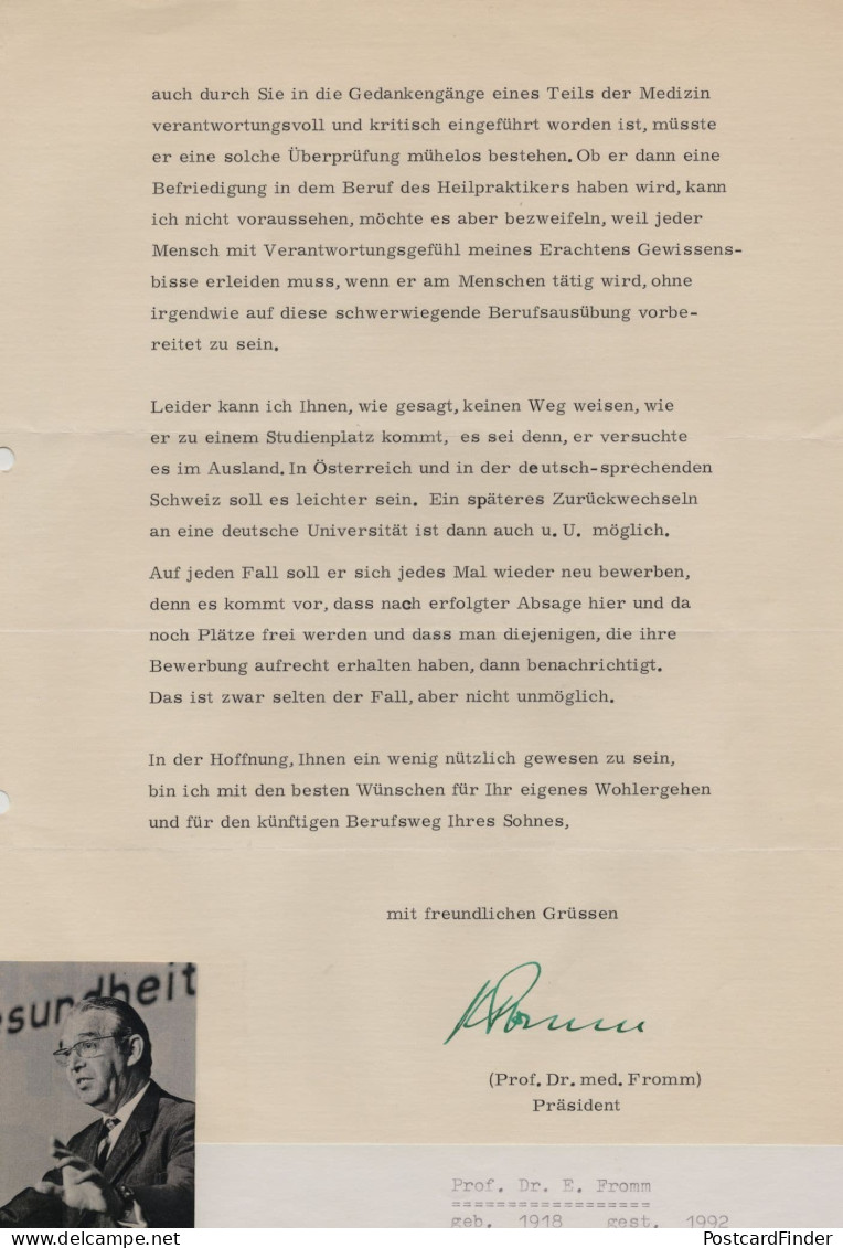 Erich Seligmann Fromm German Jew Socialist Medical Hand Signed Letter - Inventors & Scientists