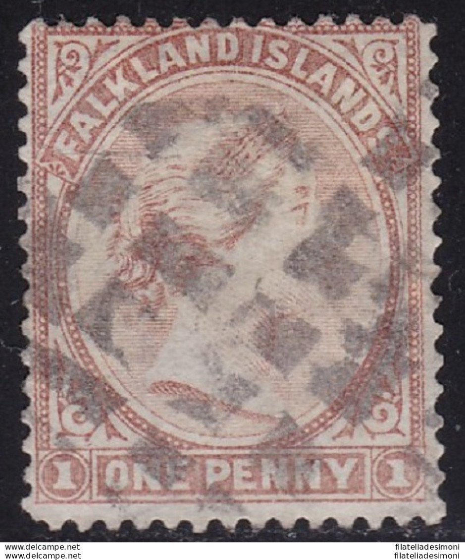 1885 FALKLAND - SG N° 7  1d Pale Claret Used (Cork Cancel) Wmk 1 R. TURNER  DEF - Andere & Zonder Classificatie