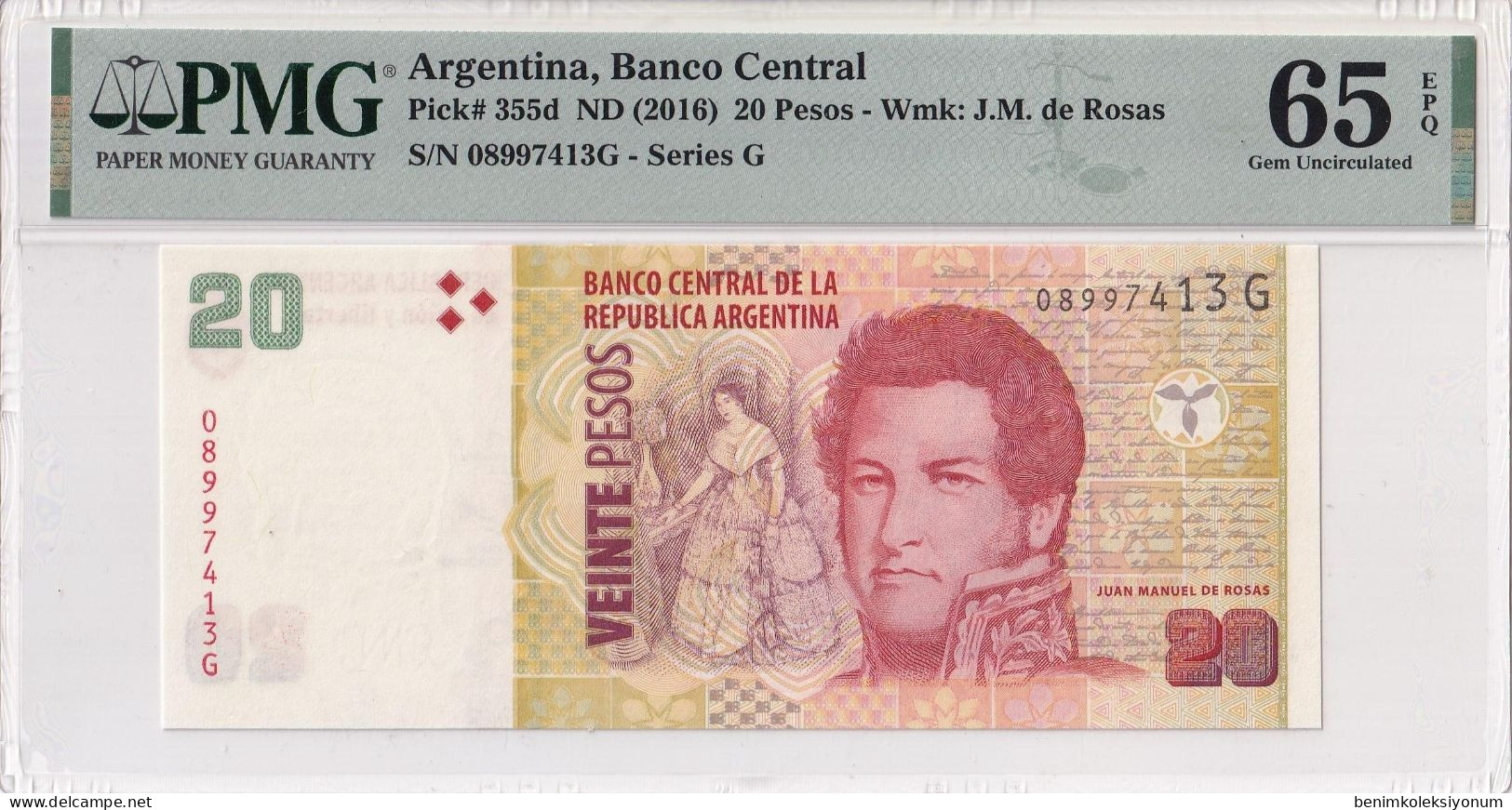 Argentina, 20 Pesos ND(2016) P#355d PMG 65EPQ - Argentina