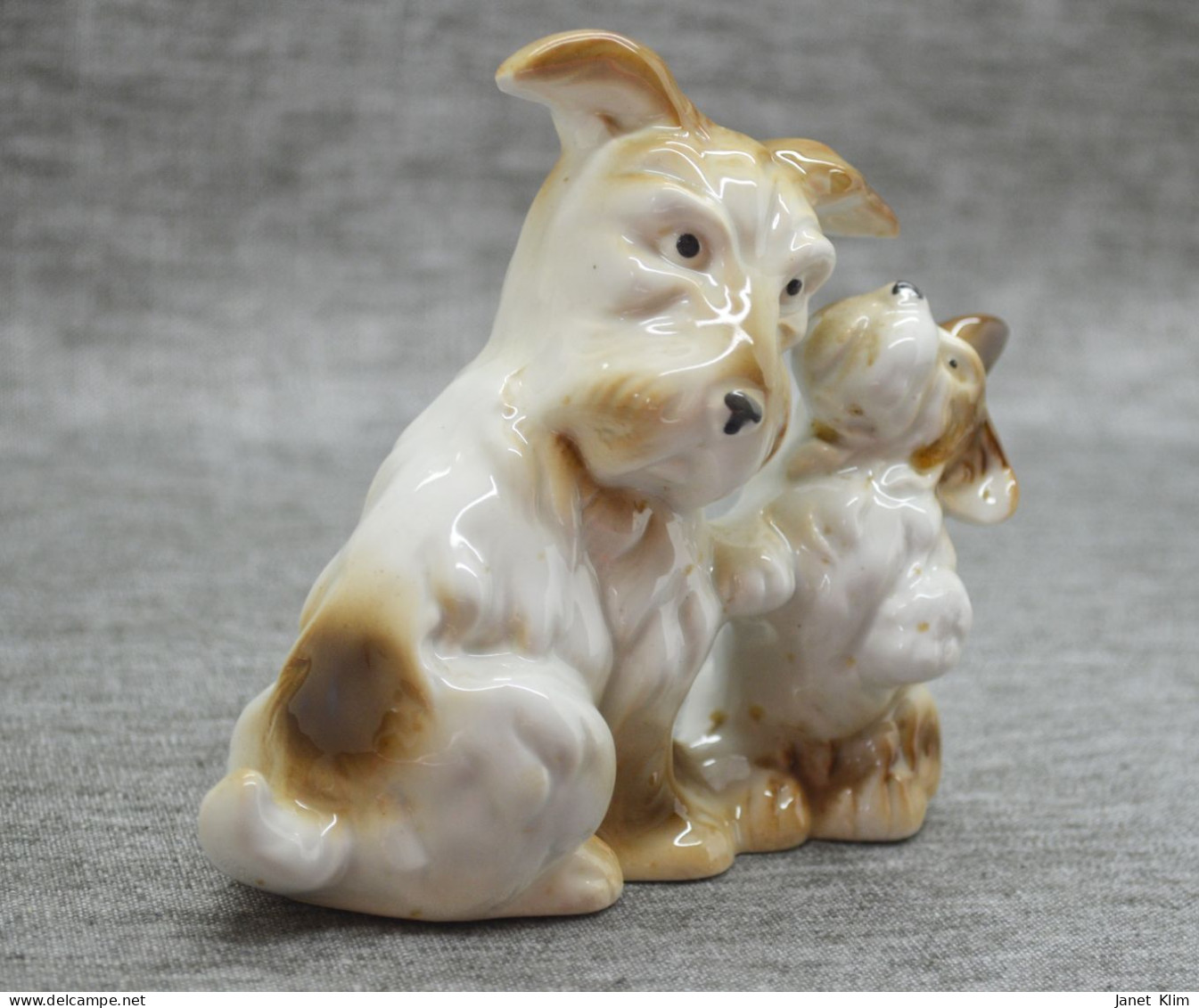 Vintage Porcelain Figurine Of A Dog With A Puppy - Gzel (RUS)