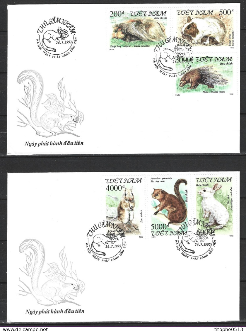 VIETNAM. N°1318-23 De 1992 Sur 2 Enveloppes 1er Jour. Les Rongeurs. - Rodents