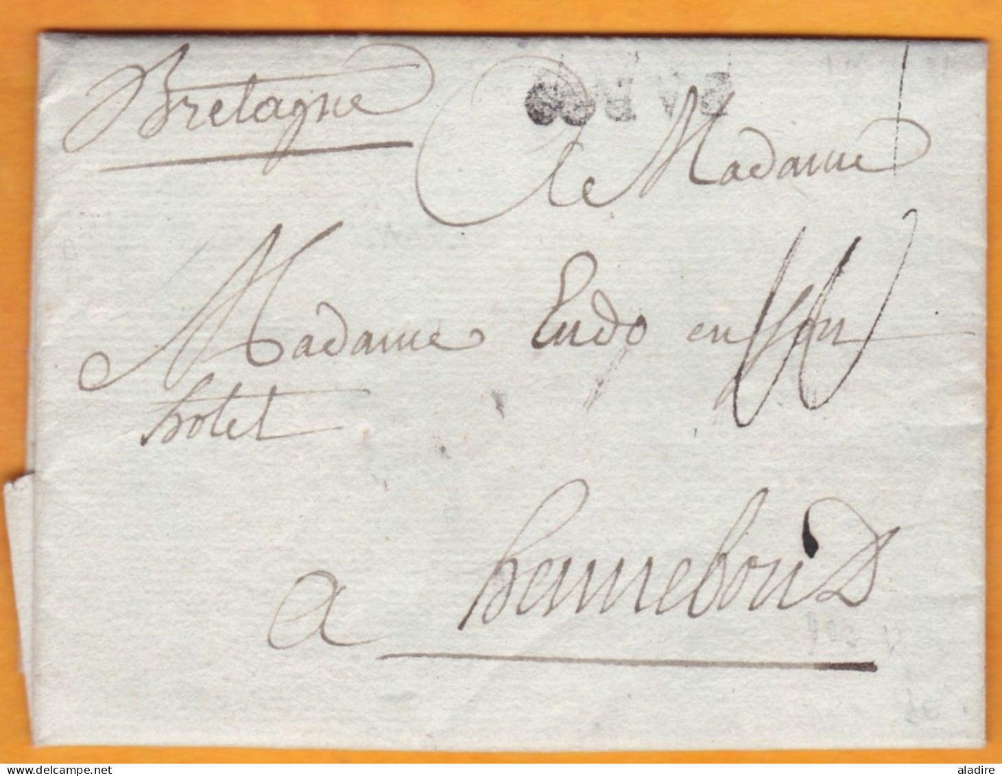 1774 - Marque Postale PARIS Infini Sur Lettre De 2 P. Vers HENNEBON Hennebont Morbihan BRETAGNE - Règne De Louis XV - 1701-1800: Vorläufer XVIII