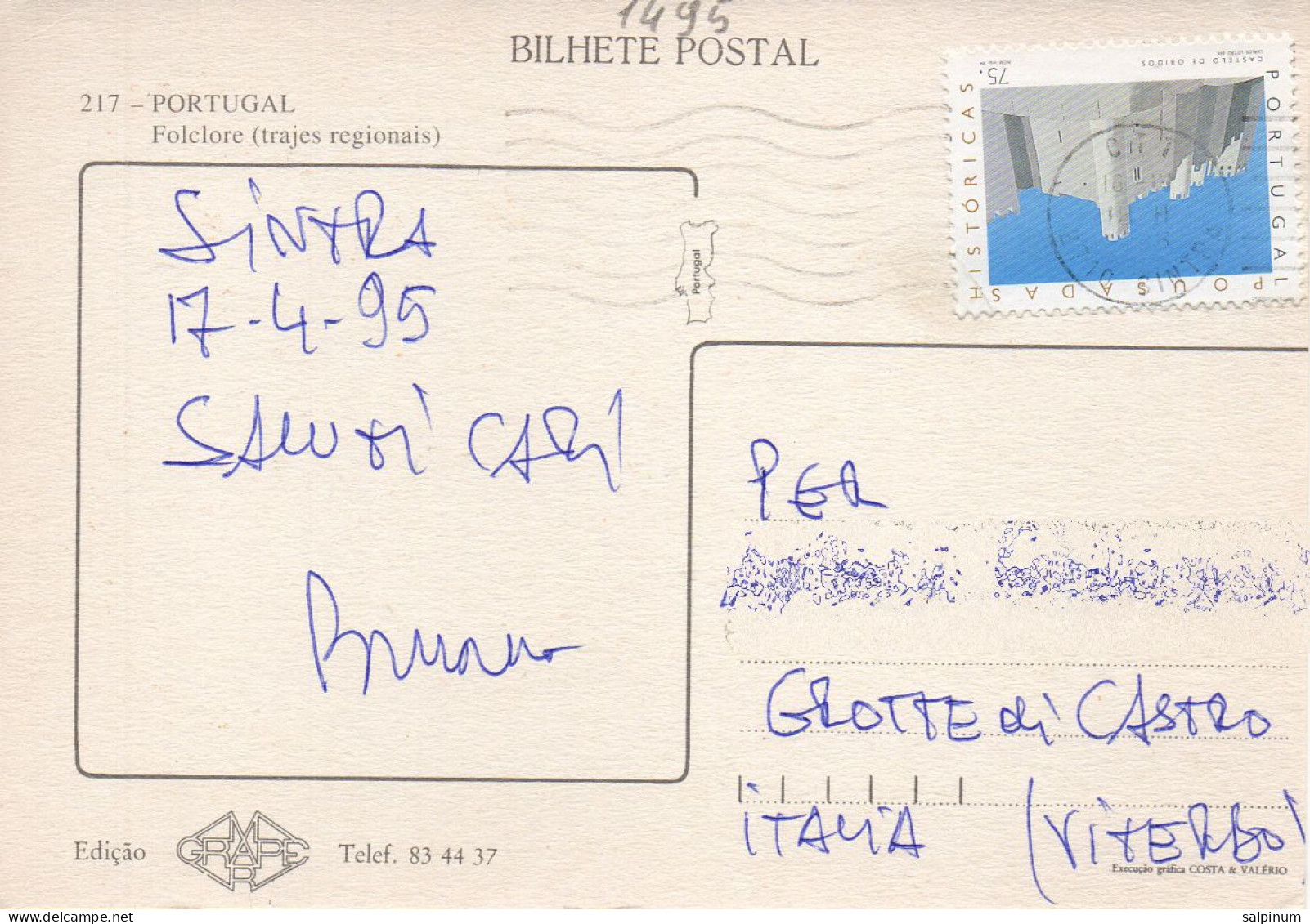 Philatelic Postcard With Stamps Sent From PORTUGAL To ITALY - Lettres & Documents