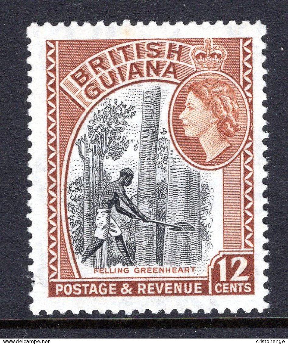 British Guiana 1954-63 QEII Pictorials - 12c Felling Greenheart - Light Brown - HM (SG 338a) - Guayana Británica (...-1966)