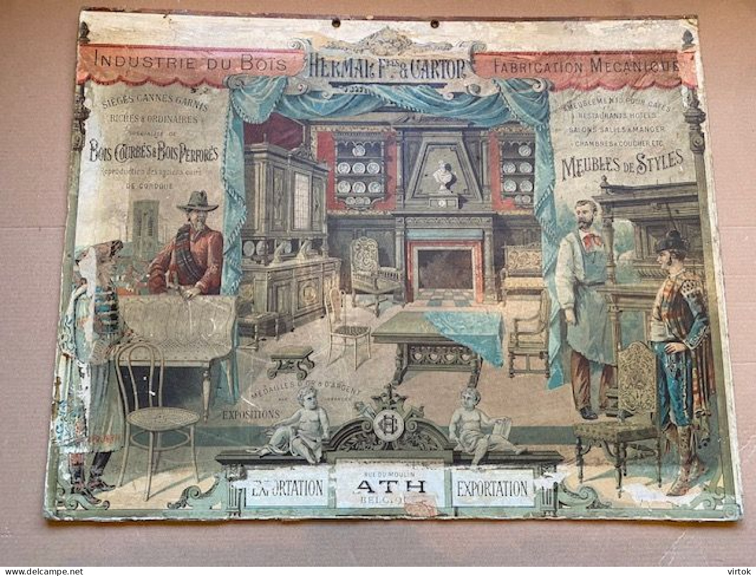 ATH : Herman Freres & Carton : Industrie Du Bois - Fabrication Mecanique : Meubles... Tres Tres RARE 50 X 39.sur Carton - Ath