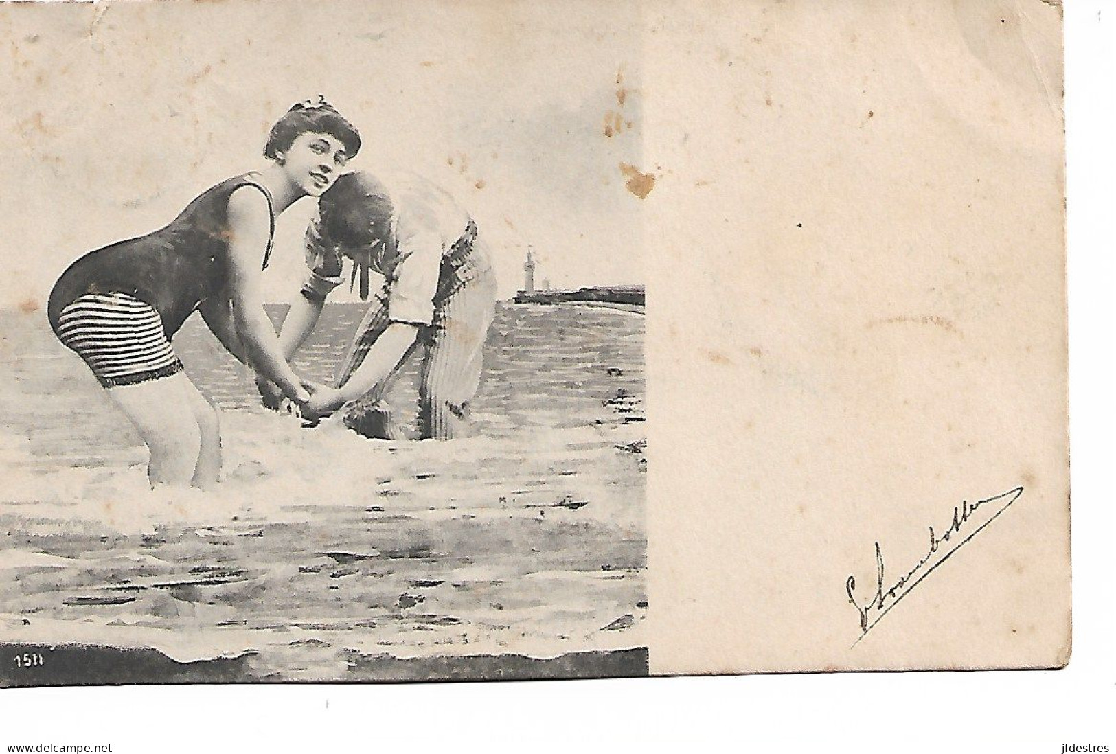 CP  Couple En Voyage à La Mer Vers 1906  à Melle Julie Servais Wasseiges - Swimming