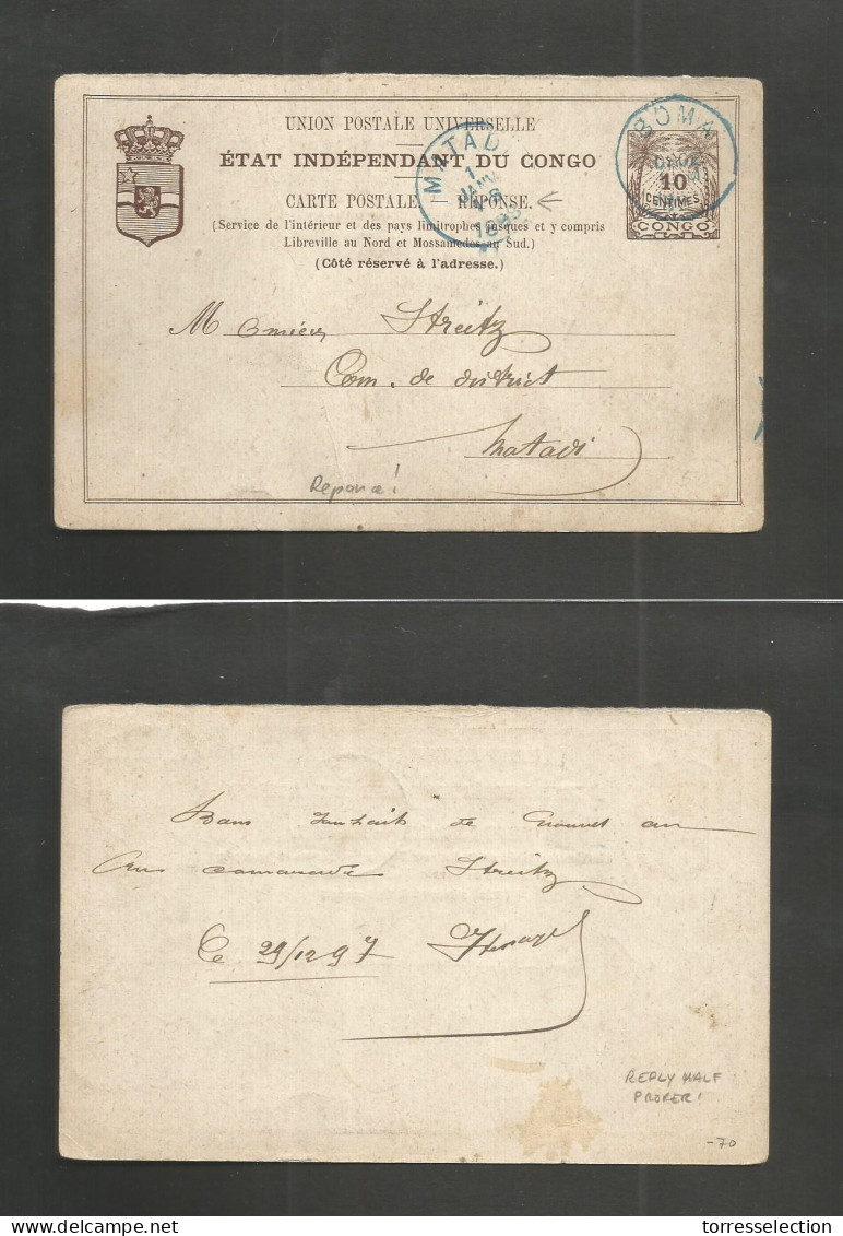 BELGIAN CONGO. 1897 (29 Dec) EIC. Boma - Matadi (1 Jan 98) Reply Half Stationary Card. Proper Return Usage With Administ - Other & Unclassified