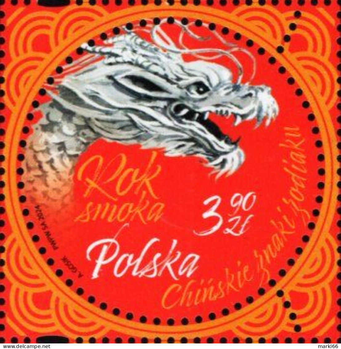 Poland - 2024 - Chinese Zodiac Signs - Dragon - Mint Stamp - Neufs