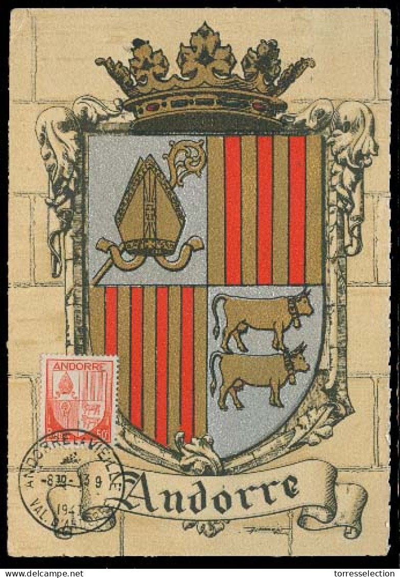 ANDORRA. 1947 (13 Sept). Of Francesa. A La Vielle - Francia. TP Maximun Card Sello 50c Con Direccion Dest / Sin Texto. - Other & Unclassified