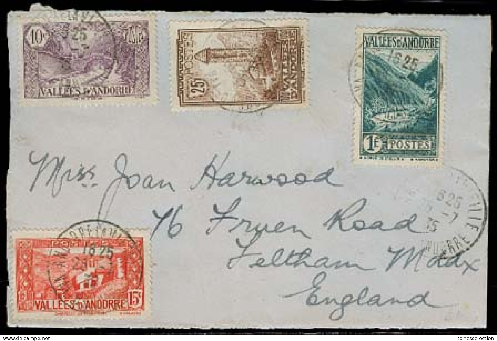 ANDORRA. 1935 (25 Julio). Of Francesa. A Vielle - UK. Frente De Carta Con Franqueo Multiple 1fr 50c. - Sonstige & Ohne Zuordnung