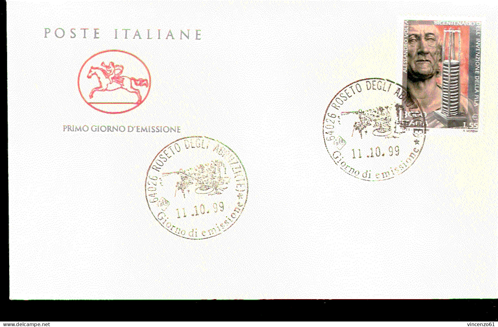 1999 ANNULLO FDC Bicentenario Dell'invenzione Della ``pila’’ Ad Opera Di Alessandro Volta. - Physique