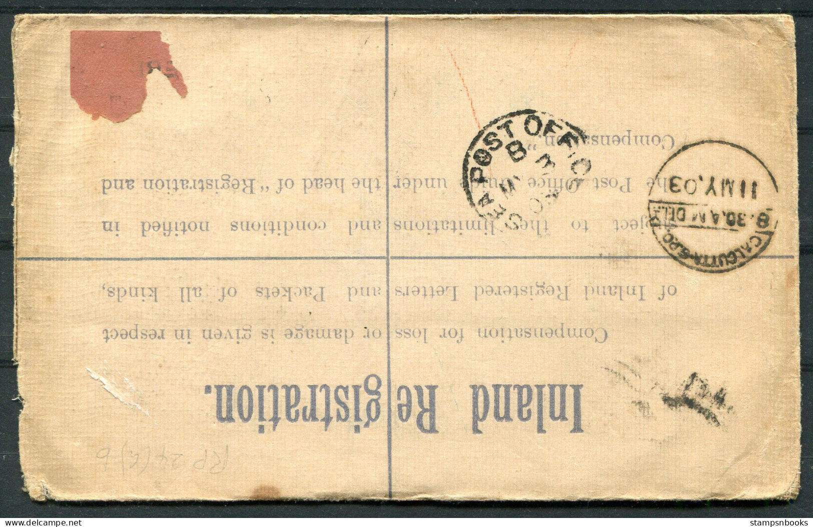 1903 GB Registered Letter Stationery Stamford - Customs House, Calcutta India Via Sea Post Office  - Cartas & Documentos