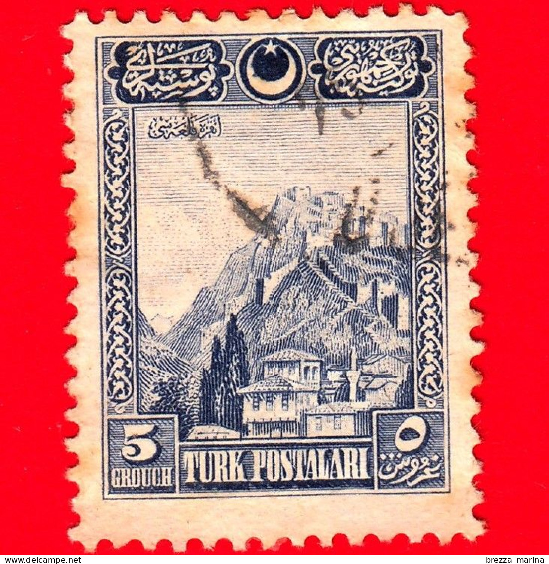TURCHIA - Usato - 1926 - Francobolli Stampa Di Londra - Fortezza Di Ankara (lettere Arabe) - 5 - Gebruikt