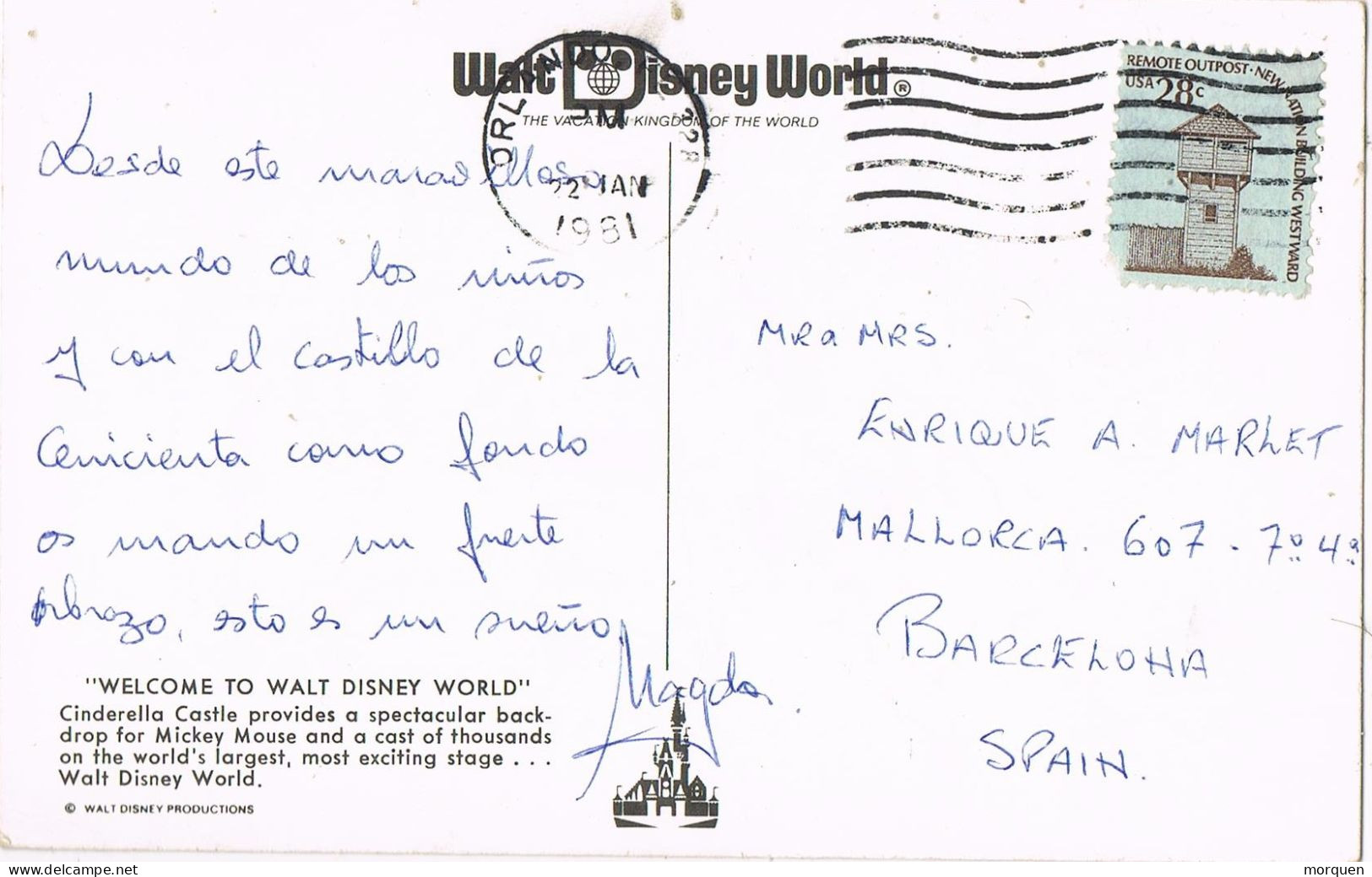 54414. Postal Aerea ORLANDO (Florida) USA 1981. DISNEY WORLD - Lettres & Documents