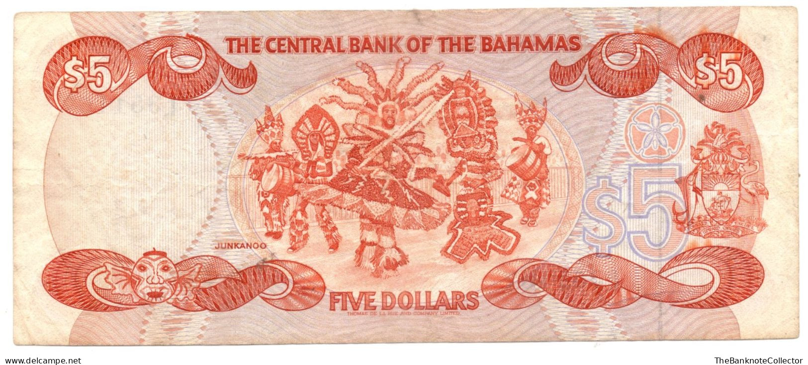 Bahamas Central Bank 5 Dollars 1974 (1984) P-45b Smith Signature  QEII - Bahamas