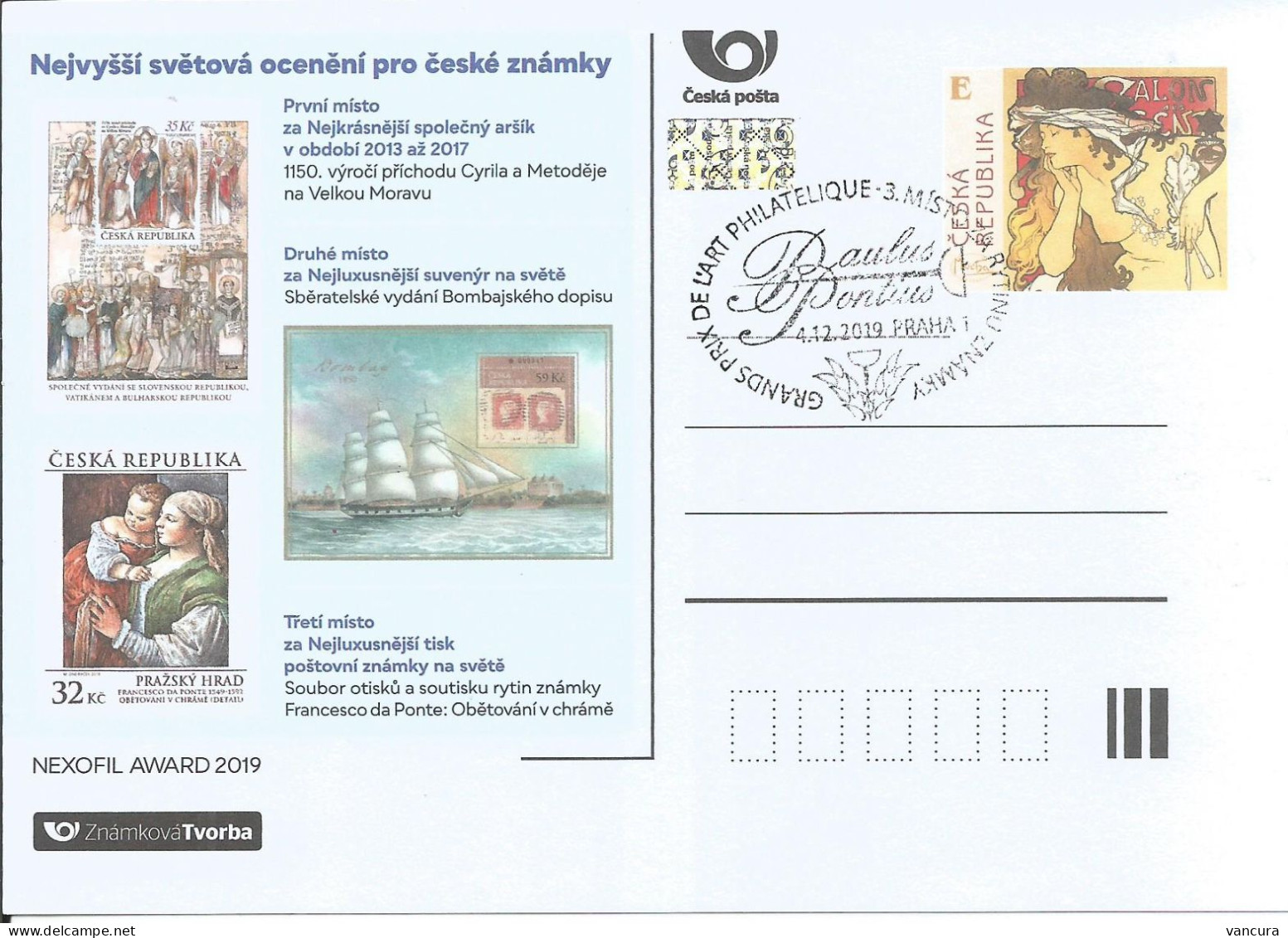 ZT 3 Czech Republic Awarded Stamps -  Mucha 2019 - Ansichtskarten