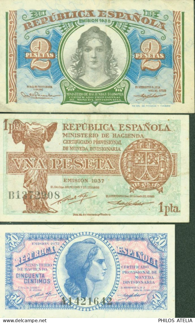 Guerre D'Espagne 3 Billets Republica Espanola République Espagnole 0,5 1 & 2 Pesetas - Sonstige & Ohne Zuordnung