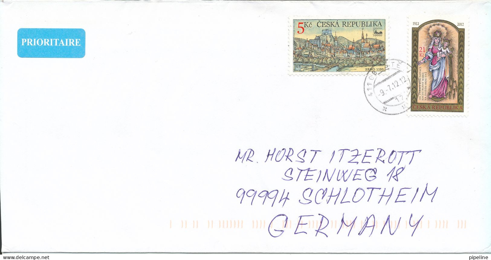 Czech Republic Cover Sent To Germany 2012 Topic Stamps - Covers & Documents