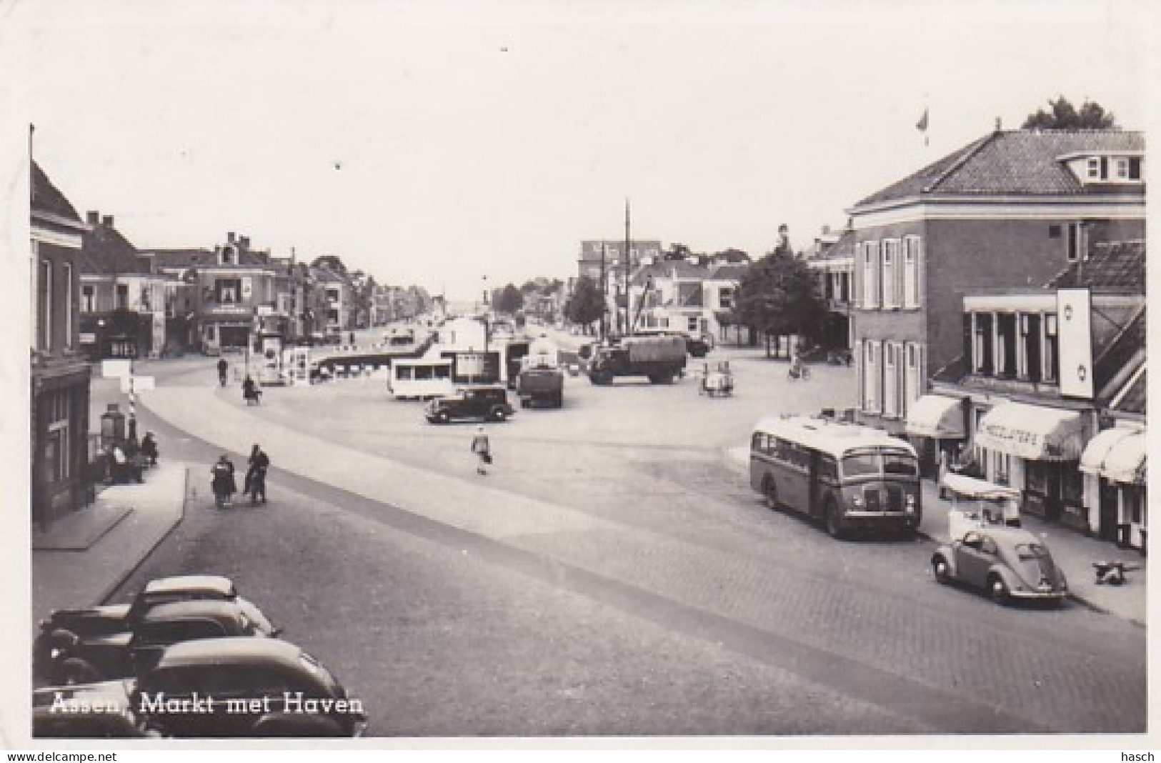 486234Assen, Markt Met Haven. Zie Auto’s. (FOTOKAART) (kleine Vouwen In De Hoeken)  - Assen