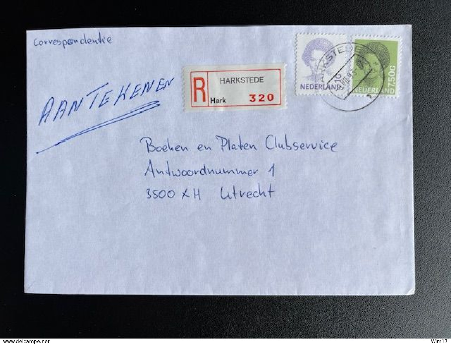 NETHERLANDS 1993 REGISTERED LETTER HARKSTEDE TO UTRECHT 05-07-1993 NEDERLAND AANGETEKEND - Briefe U. Dokumente