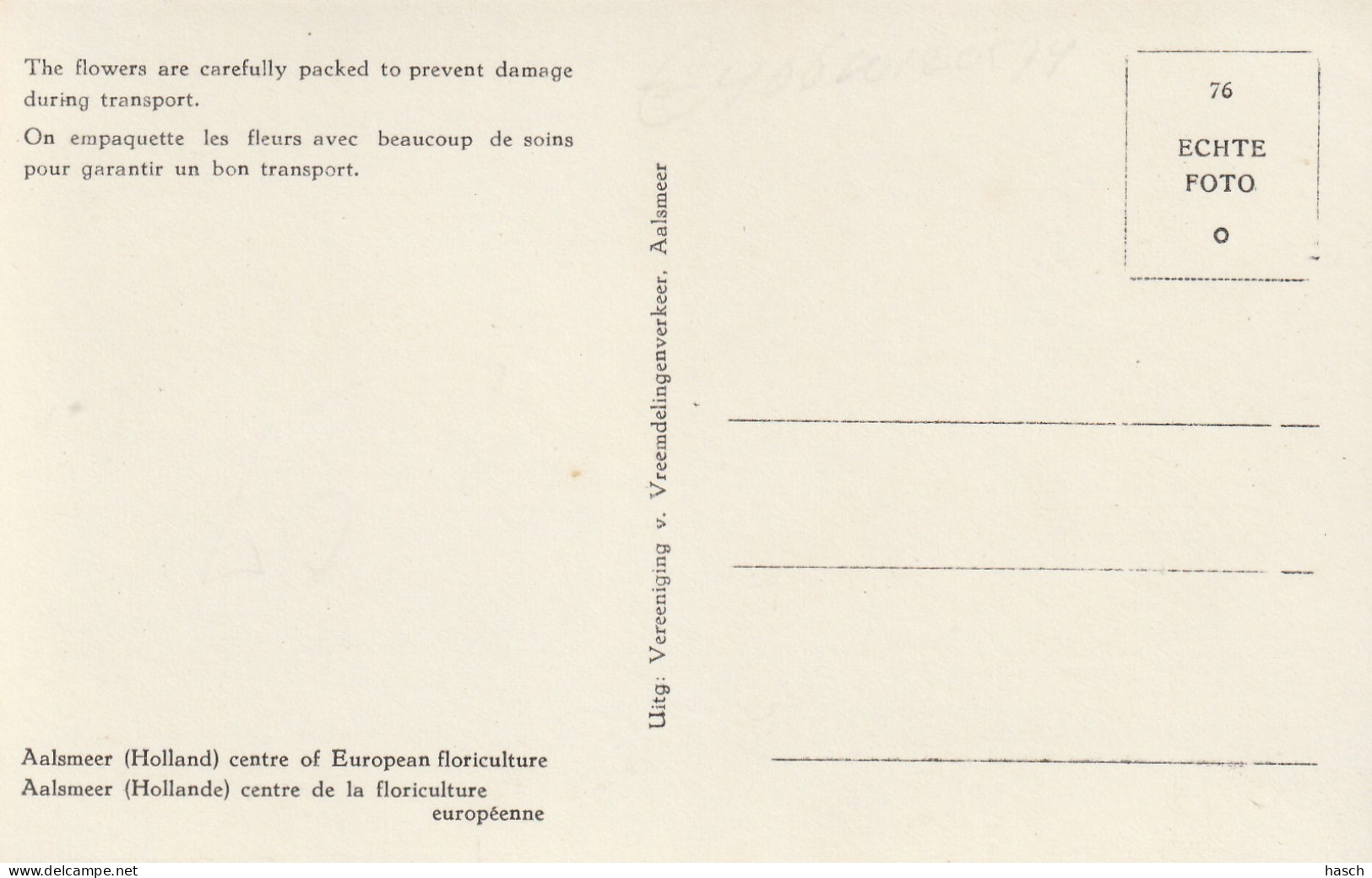 489294Aalsmeer, Centrale Aasmeersche Veiling De Bloemen Worden Zorgvuldig Verpakt. (FOTOKAART)  - Aalsmeer