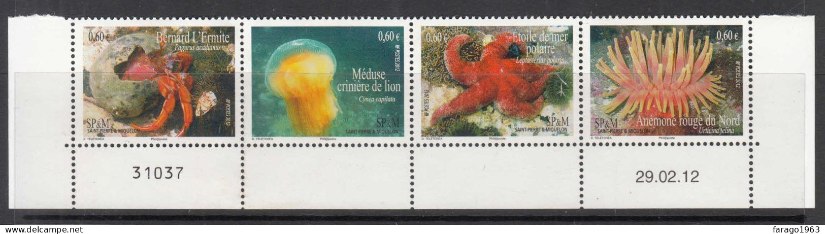 2012 St. Pierre Et Miquelon SPM Marine Life Complete Strip Of 4 MNH @ BELOW FACE VALUE - Ungebraucht