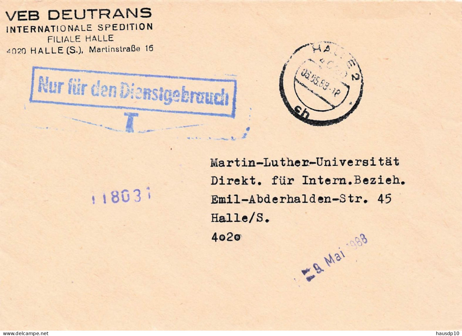 DDR Dienst Brief - Nur Für Den Dienstgebrauch - VEB Deutrans Halle 1988 - Zentraler Kurierdienst
