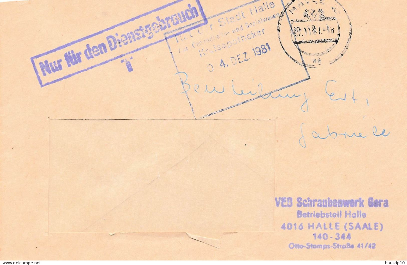 DDR Dienst Brief - Nur Für Den Dienstgebrauch - VEB Schraubenwerk Gera 1981 - Zentraler Kurierdienst