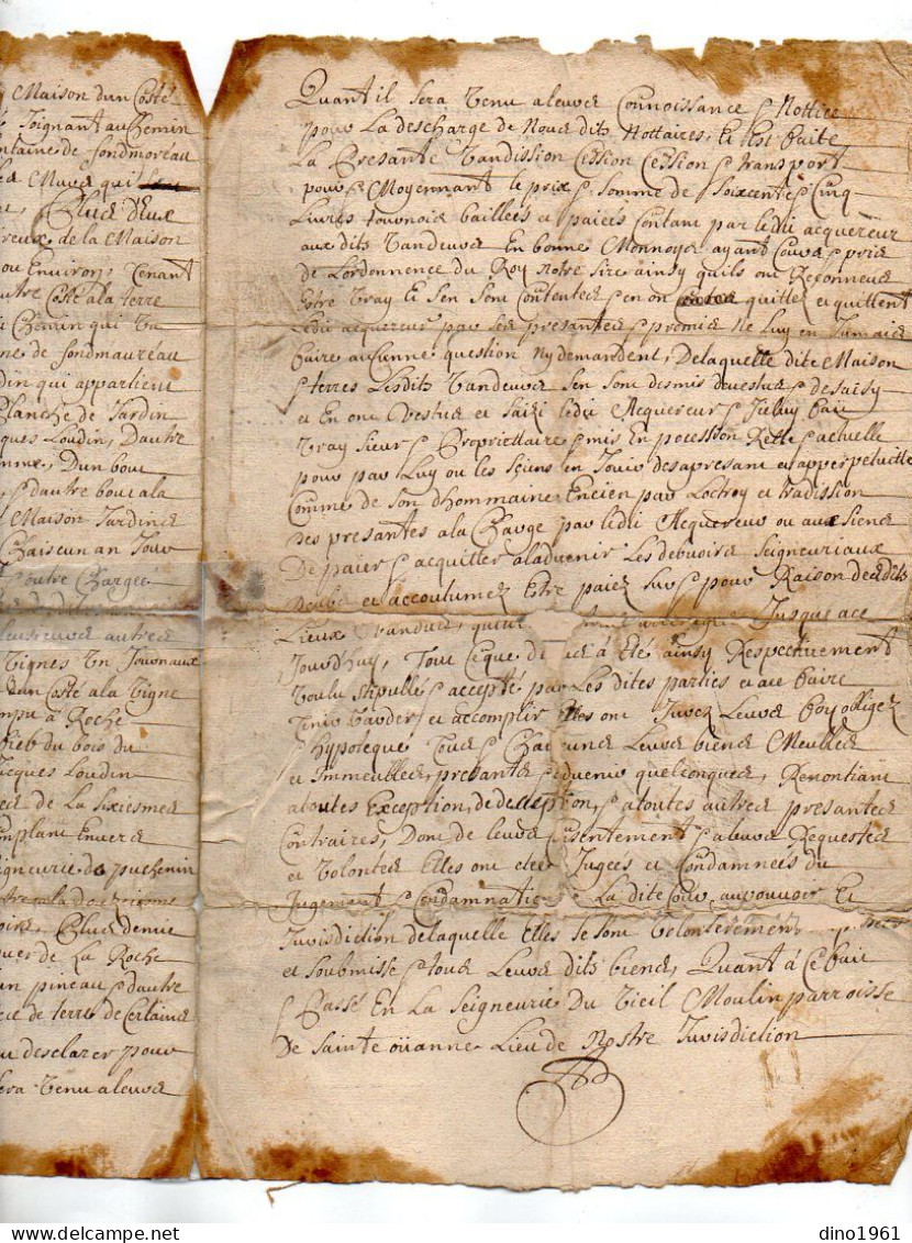 VP23.052 - Cachet Généralité de POITIERS - 5 Actes de 1671 / 1763 - Famille LOUDUN à FOUGERE x SURIN .......