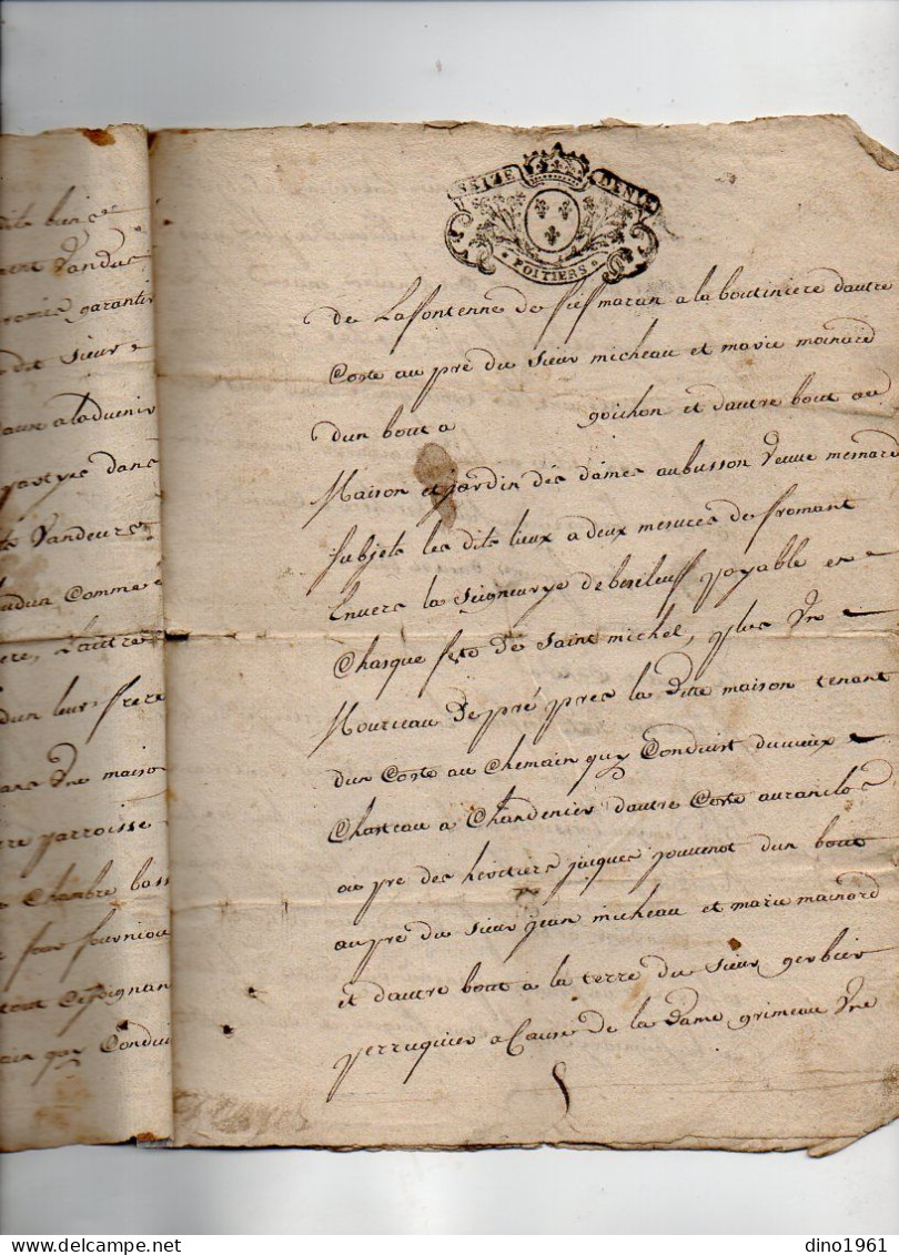 VP23.052 - Cachet Généralité de POITIERS - 5 Actes de 1671 / 1763 - Famille LOUDUN à FOUGERE x SURIN .......