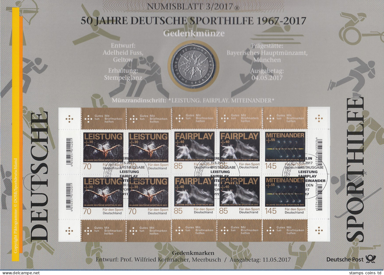 Bundesrepublik Numisblatt 3/2017 Sporthilfe Mit 20-Euro-Gedenkmünze  - Collections