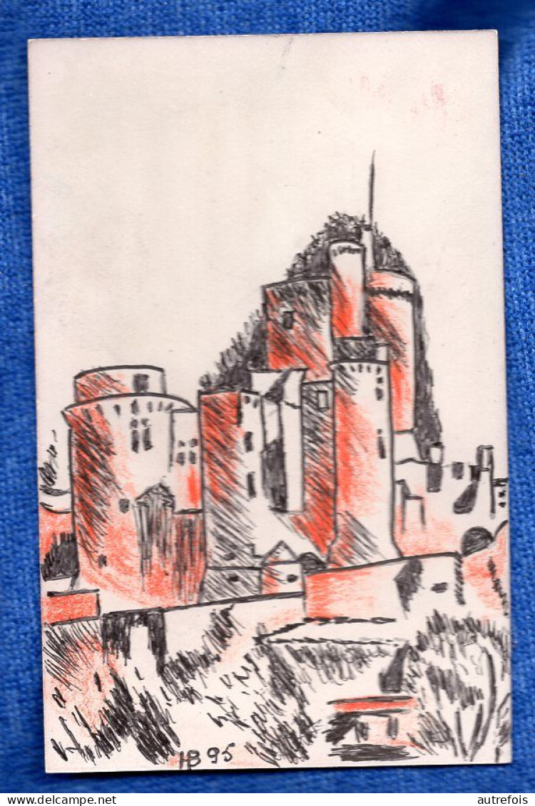 PAYSAGE CHATEAU FORT A IDENTIFIER   -  DESSIN SIGNE HB 1995 - Drawings