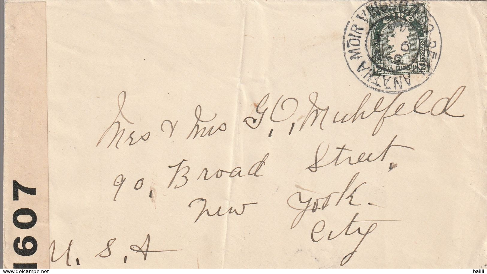 Irlande Lettre Censurée Pour Les Etats Unis 1940 - Storia Postale