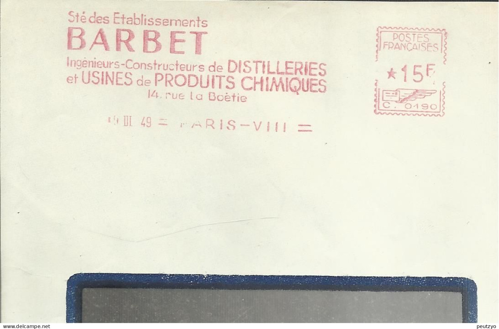 Lettre  EMA Havas C 1949 BARBET Distilleries Et Usines Produit Chimie Metier 75 Paris  A20/09 - Scheikunde