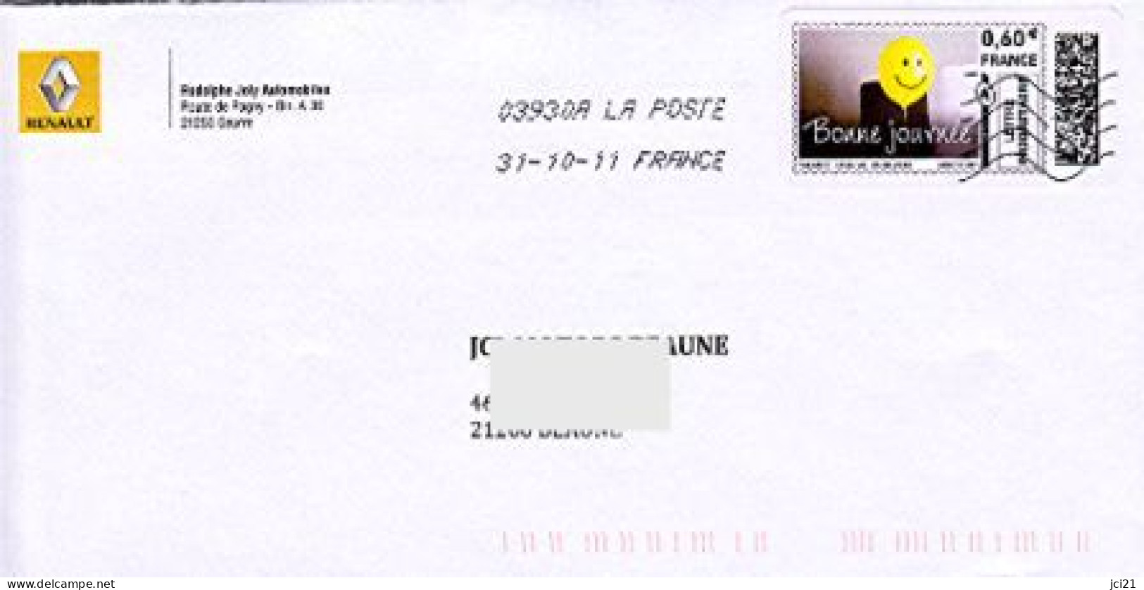 MON TIMBRE EN LIGNE " BONNE JOURNEE " OBLITÉRÉ SUR ENVELOPPE ENTIÈRE (_T1226) - Other & Unclassified