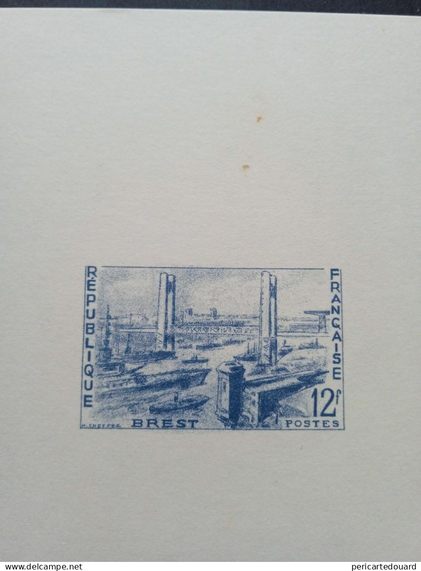 Épreuve De Travail +-10/8 Cm D'un Projet Non Retenu (1117) "Port De Brest" En 12Fr Par Henry Cheffer - Probedrucke, Nicht Ausgegeben, Experimentelle Vignetten