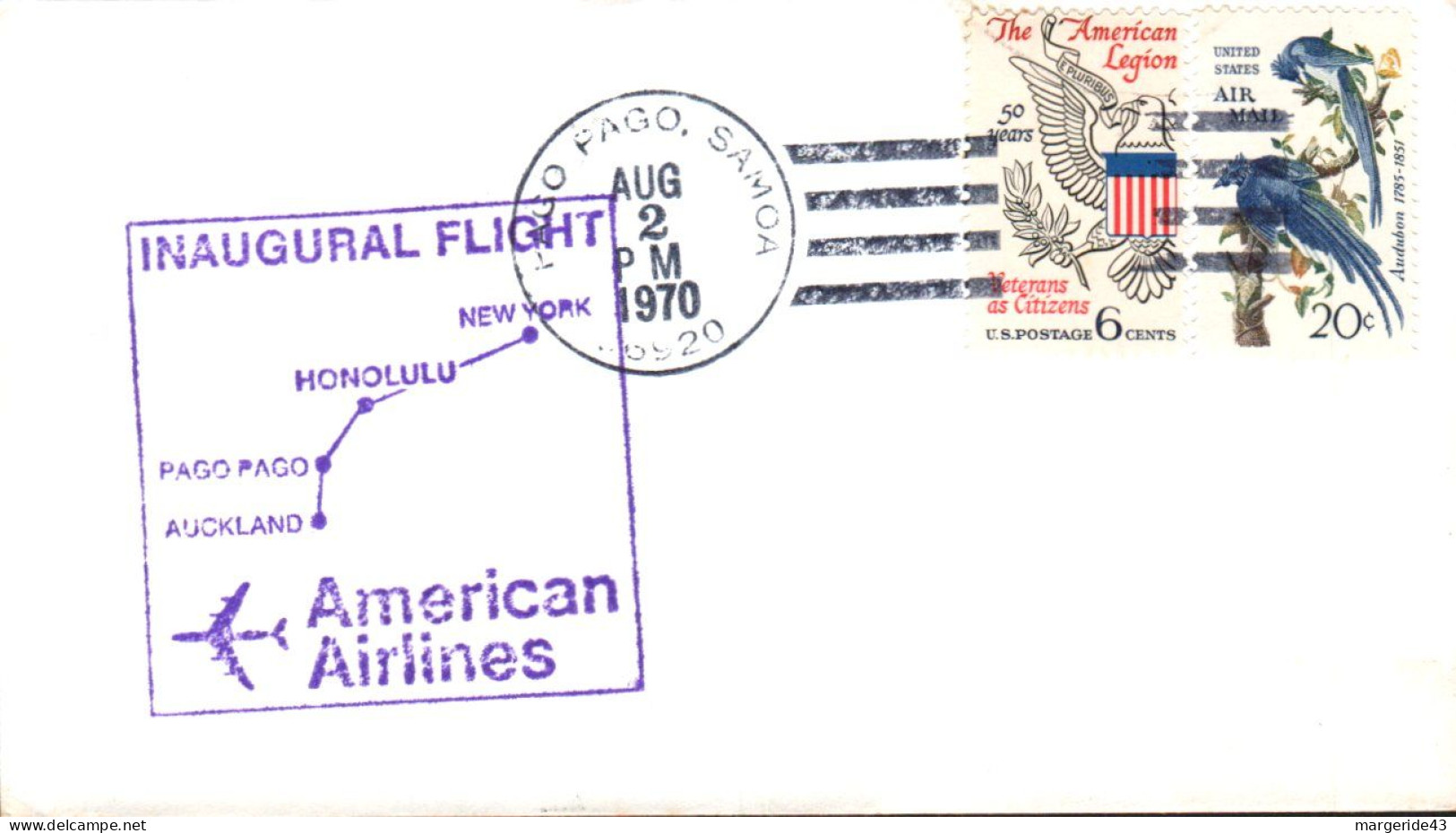 USA ETATS UNIS VOL INAUGURAL AMERICAN AIRLINES PAGO PAGO-AUCKLAND 1970 - Event Covers