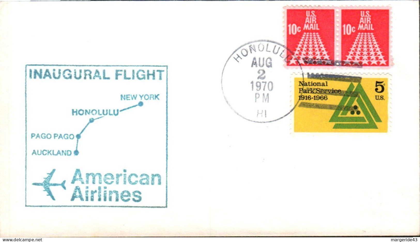 USA ETATS UNIS VOL INAUGURAL AMERICAN AIRLINES HONOLULU-AUCKLAND 1970 - FDC