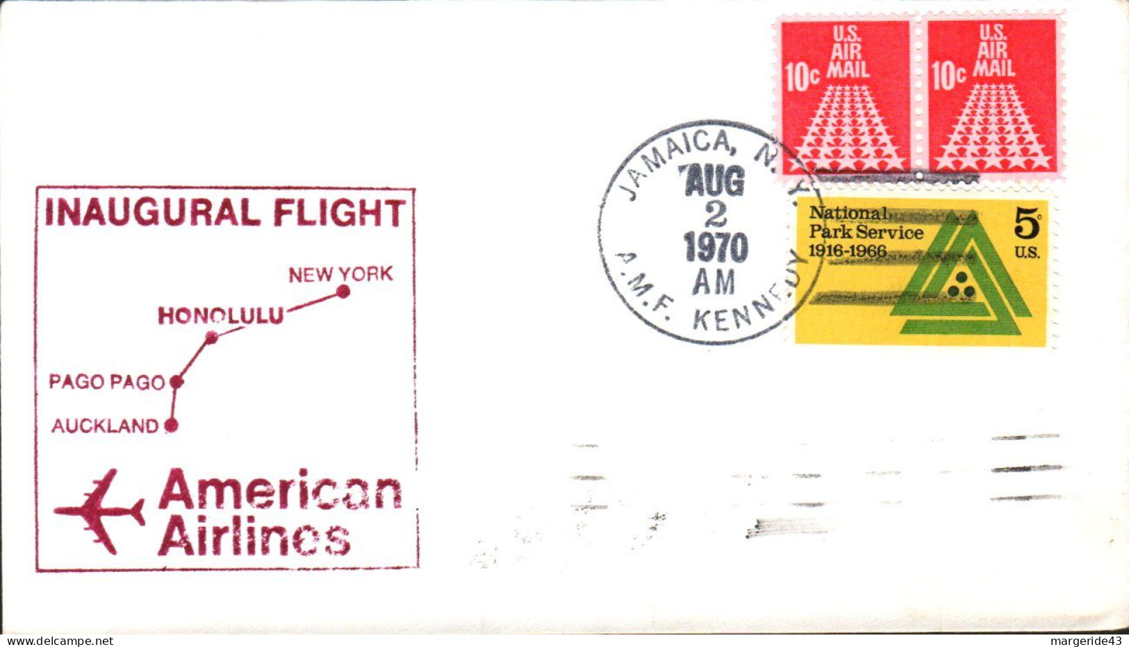 USA ETATS UNIS VOL INAUGURAL AMERICAN AIRLINES NEW YORK-AUCKLAND 1970 - Enveloppes évenementielles
