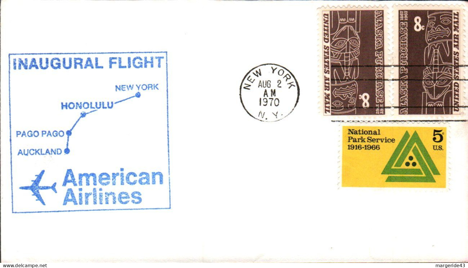 USA ETATS UNIS VOL INAUGURAL AMERICAN AIRLINES NEW YORK-PAGO PAGO 1970 - FDC