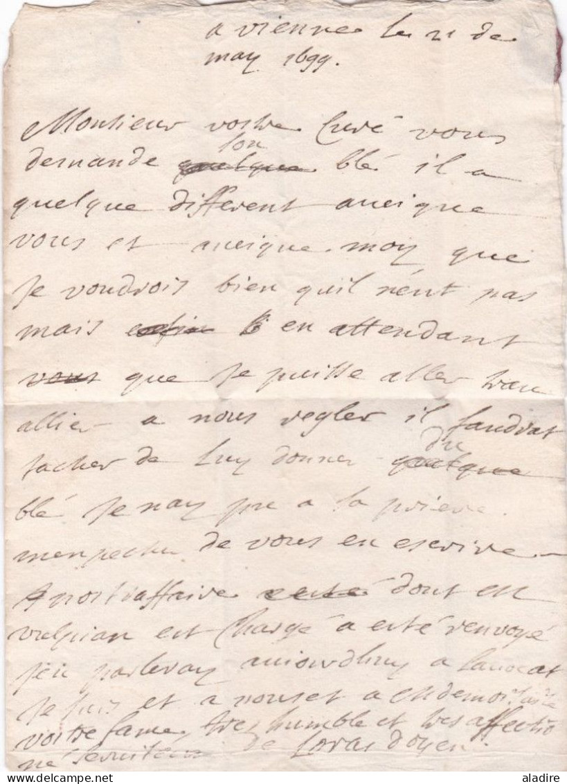 1699 - Lettre Pliée Avec Correspondance En Français Compréhensible De VIENNE Vers CHABON Chabons, Isère - ....-1700: Précurseurs