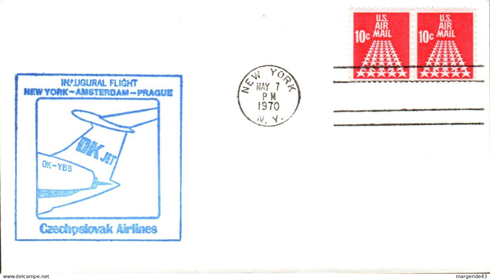 USA ETATS UNIS VOL INAUGURAL CZECHOSLOVAK AIRLINES NEW YORK-AMSTERDAM-PRAGUE 1970 - FDC